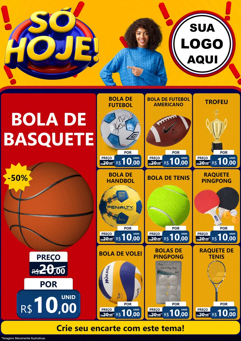 Modelo de Encarte para Encarte A4 Vertical com o tema Só Hoje! para Artigos Esportivos