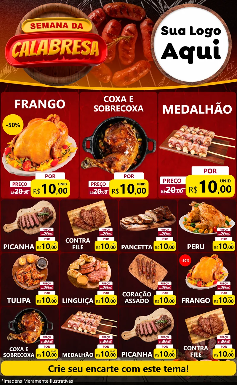 Modelo de Encarte para Encarte Grande com o tema Semana da Calabresa para Assados