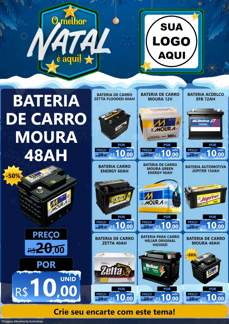 Modelo de Encarte para Encarte A4 Vertical com o tema O Melhor Natal É Aqui! para Baterias Elétricas