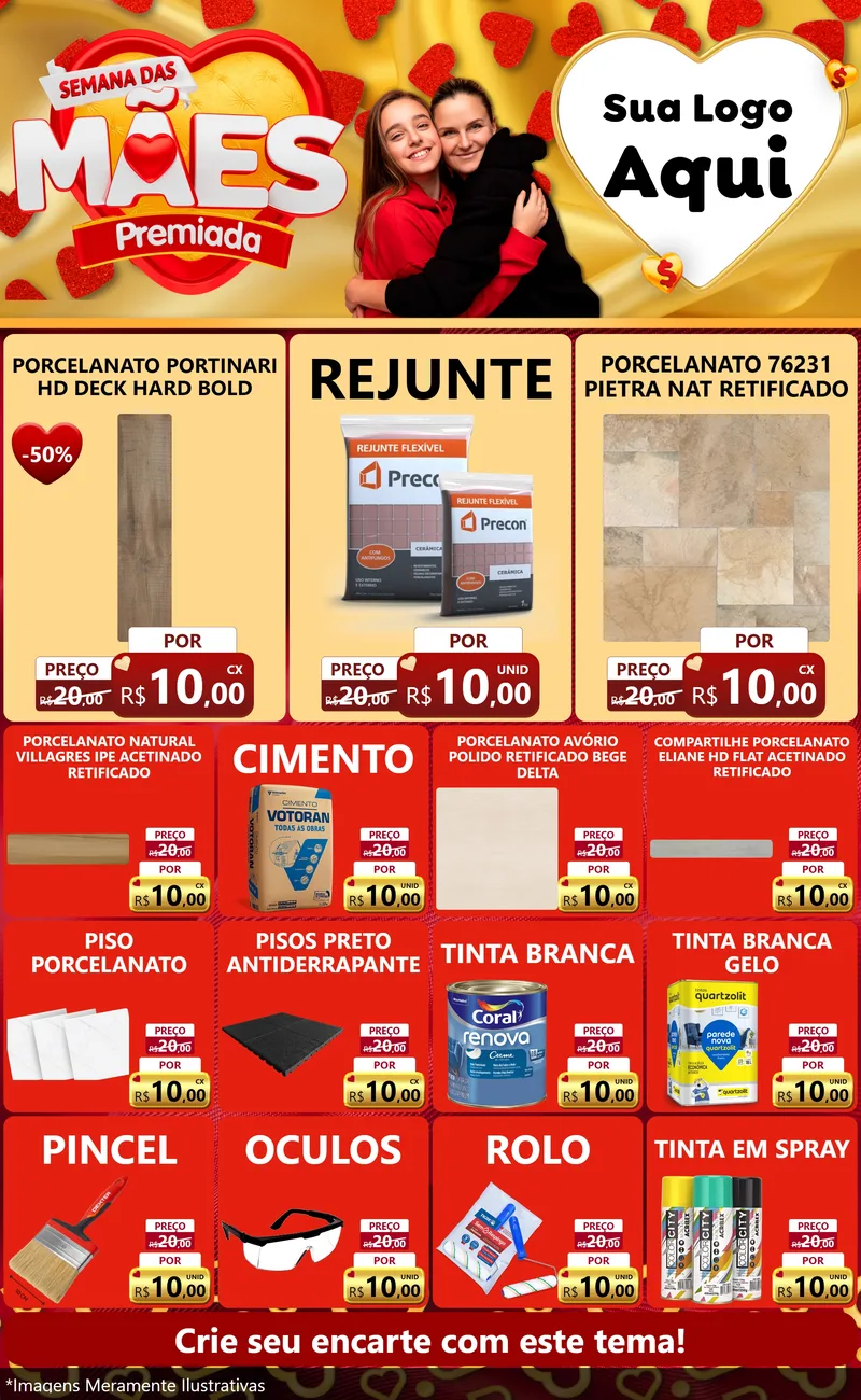 Modelo de Encarte para Encarte Grande com o tema Semana das Mães Premiada para Pisos e revestimentos