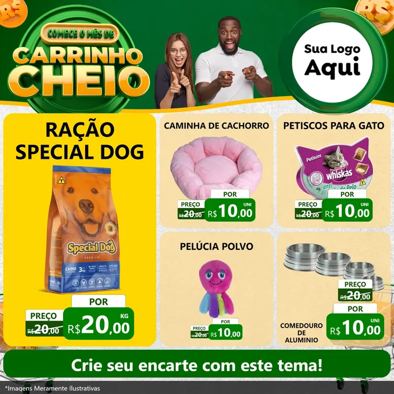 Modelo de Rede Social para Feed Facebook com o tema Carrinho Cheio para Pet Shop