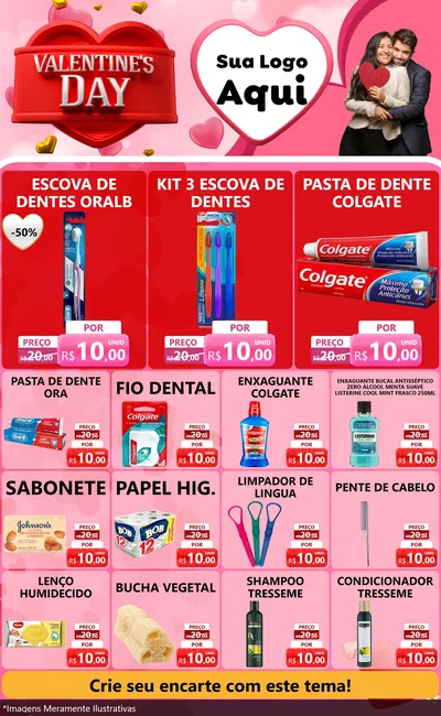 Modelo de Encarte para Encarte Grande com o tema Valentine's Day para Higiene Pessoal