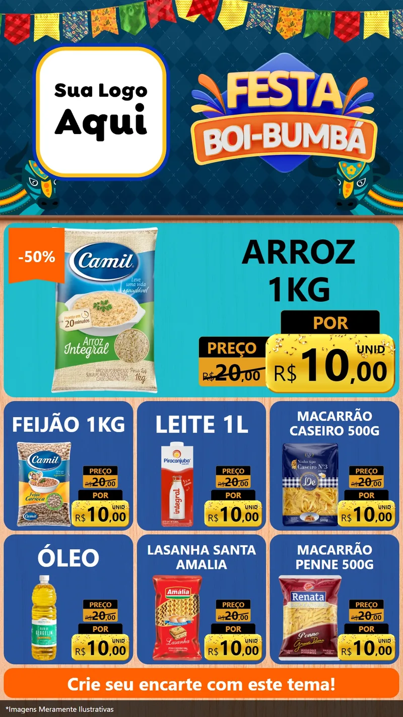 Modelo de Rede Social para Stories com o tema Festa Boi Bumbá para Supermercado