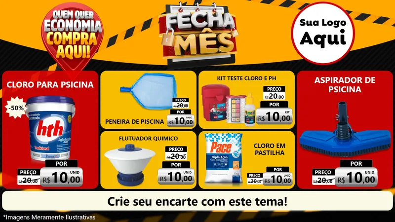 Modelo de TV para TV Horizontal com o tema Fecha Mês para Produtos para Piscina