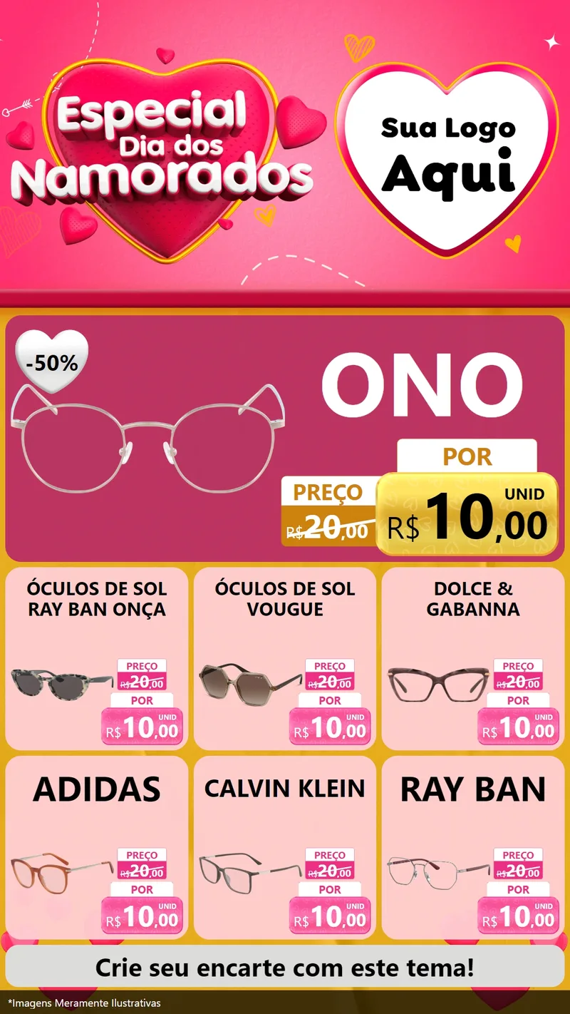 Modelo de Rede Social para Stories com o tema Especial Dia dos Namorados para Óticas