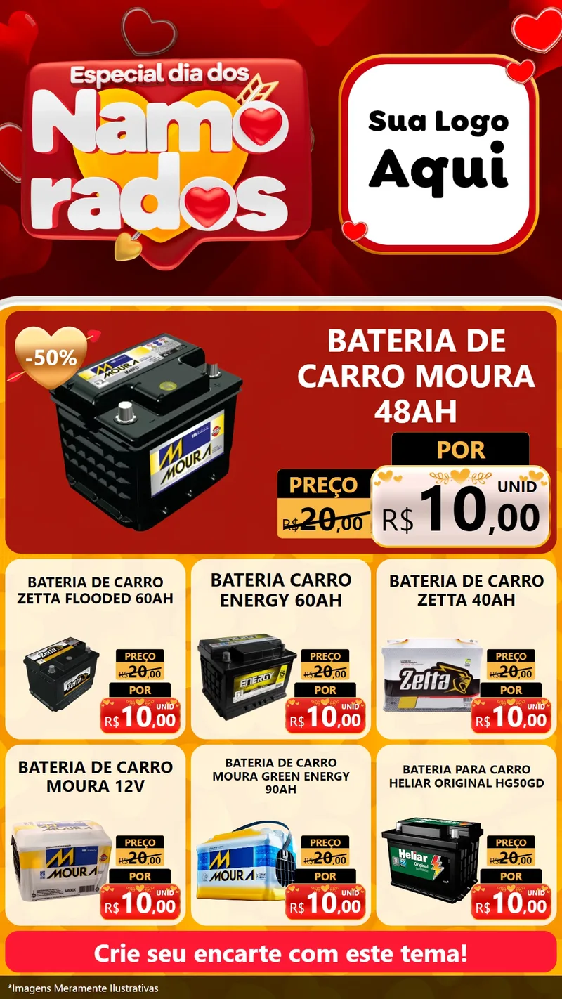 Modelo de Rede Social para Stories com o tema Especial Dia dos Namorados para Baterias Elétricas