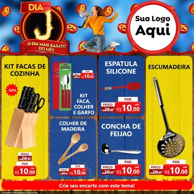 Modelo de Rede Social para Feed Facebook com o tema Dia J - O Dia Mais Barato Do Mês para Utilidades Domésticas