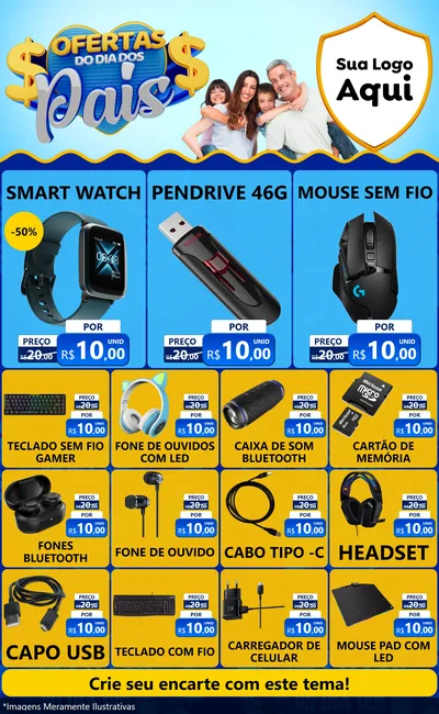 Modelo de Encarte para Encarte Grande com o tema Ofertas do Dia dos Pais para Informática