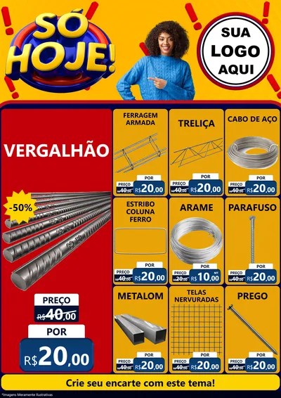 Modelo de Encarte para Encarte A4 Vertical com o tema Só Hoje! para Ferragens