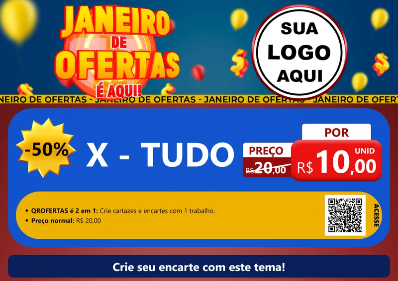 Modelo de Cartaz para Cartaz A4 Horizontal com o tema Janeiro de Ofertas É Aqui! para Hamburgueria