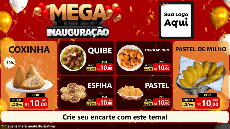 Modelo de TV para TV Horizontal com o tema Mega Inauguração para Salgadaria