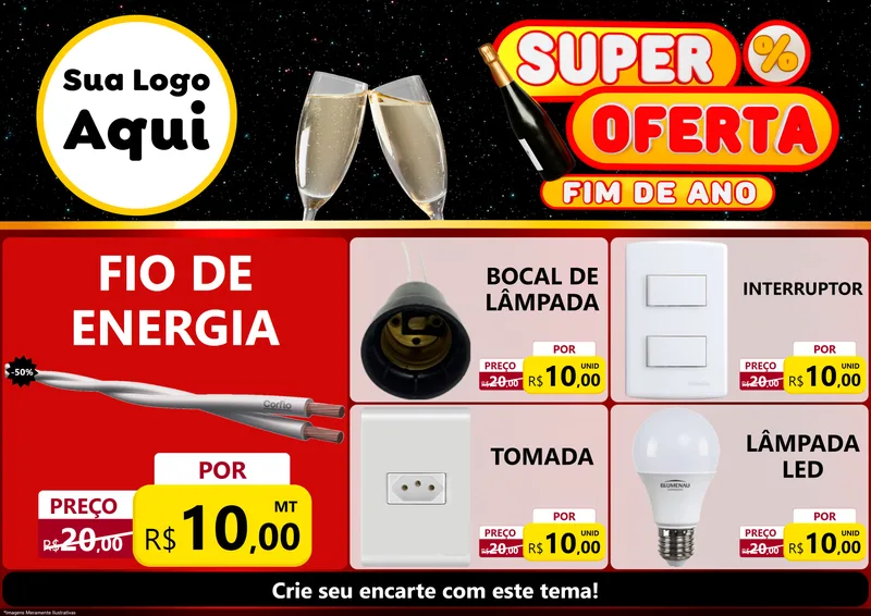 Modelo de Encarte para Encarte A4 Horizontal com o tema Super Oferta Fim de Ano para Materiais Elétricos