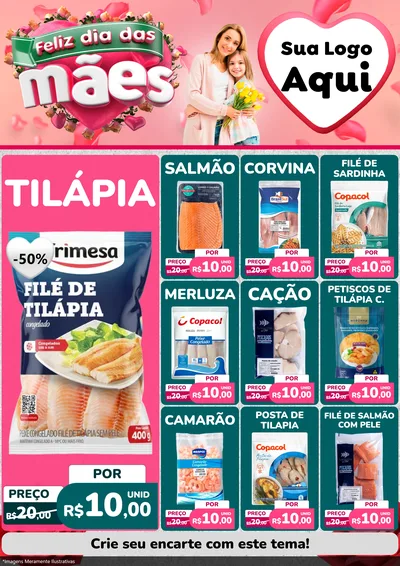 Modelo de Encarte para Encarte A4 Vertical com o tema Feliz Dia das Mães para Peixaria