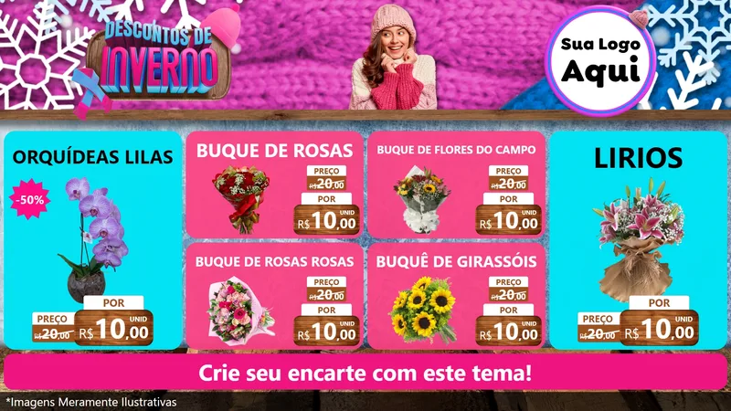 Modelo de TV para TV Horizontal com o tema Descontos de Inverno para Floricultura e jardim