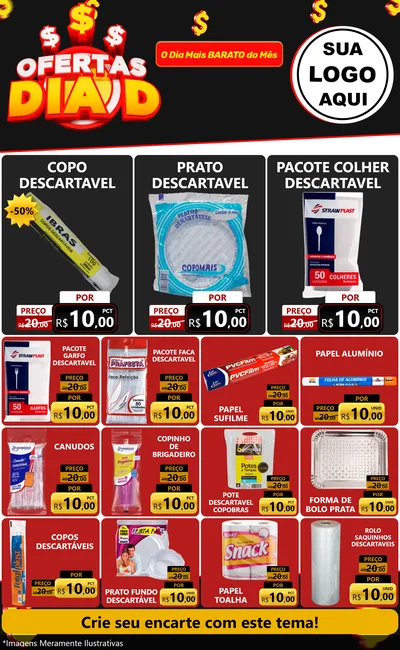 Modelo de Encarte para Encarte Grande com o tema Ofertas Dia D para Embalagens