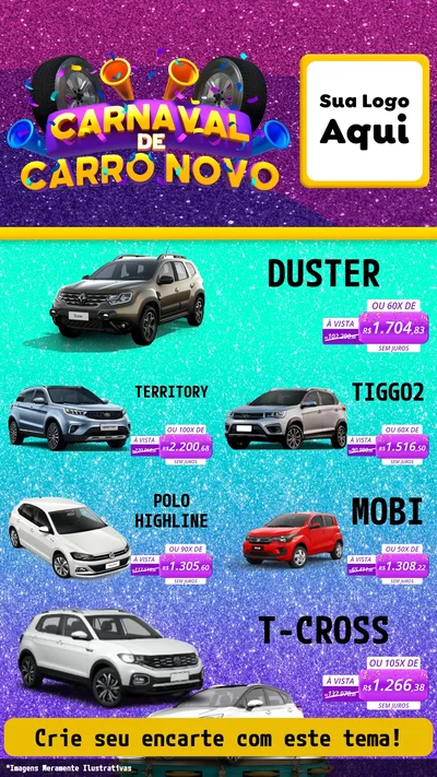 Modelo de TV para TV Vertical com o tema Carnaval de Carro Novo para Concessionaria de Carros