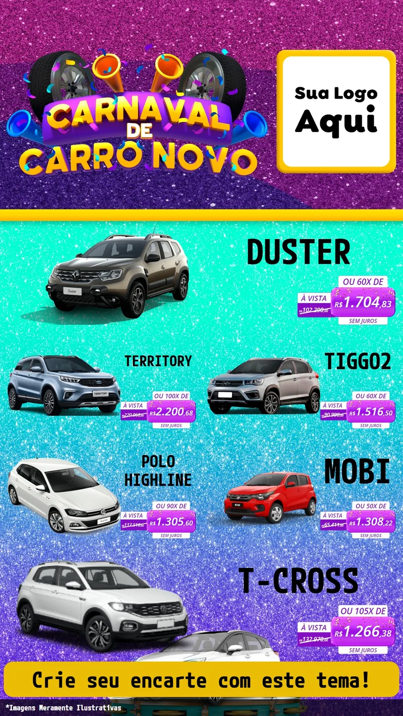 Modelo de TV para TV Vertical com o tema Carnaval de Carro Novo para Concessionaria de Carros