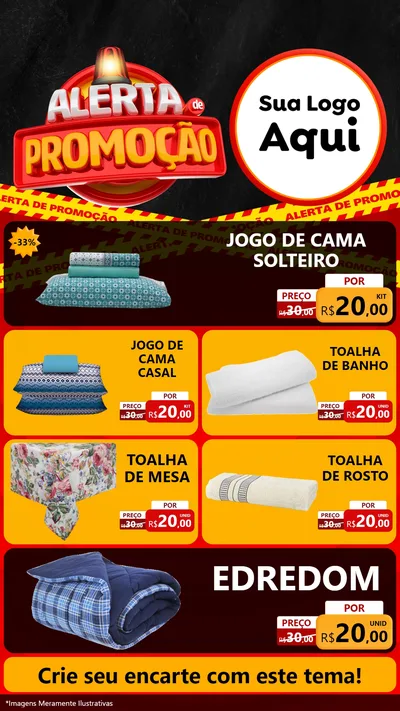 Modelo de TV para TV Vertical com o tema Alerta de Promoção para Cama, Mesa e Banho