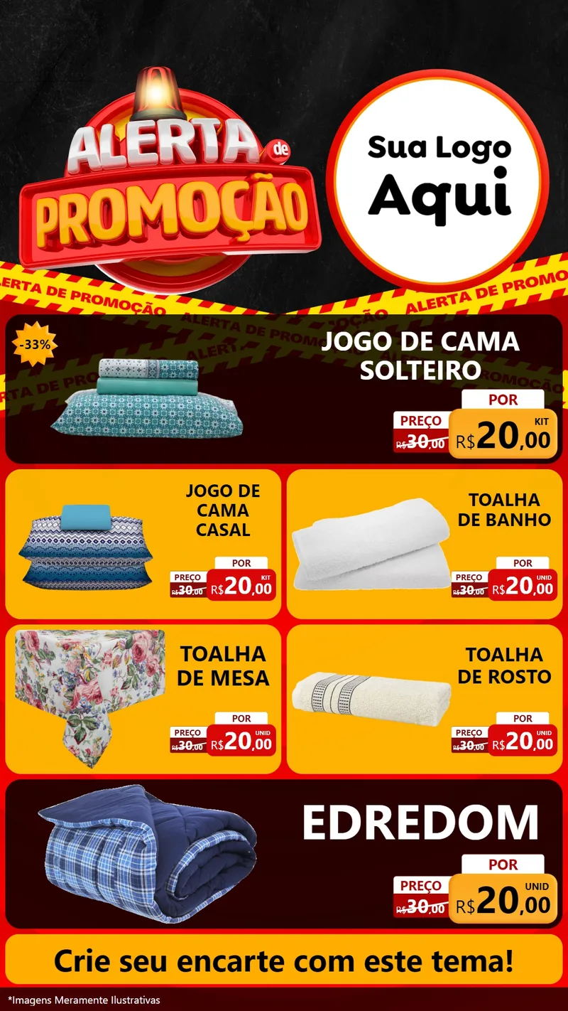 Modelo de TV para TV Vertical com o tema Alerta de Promoção para Cama, Mesa e Banho