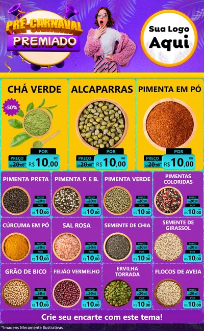 Modelo de Encarte para Encarte Grande com o tema Pré-Carnaval Premiado para Produtos Naturais