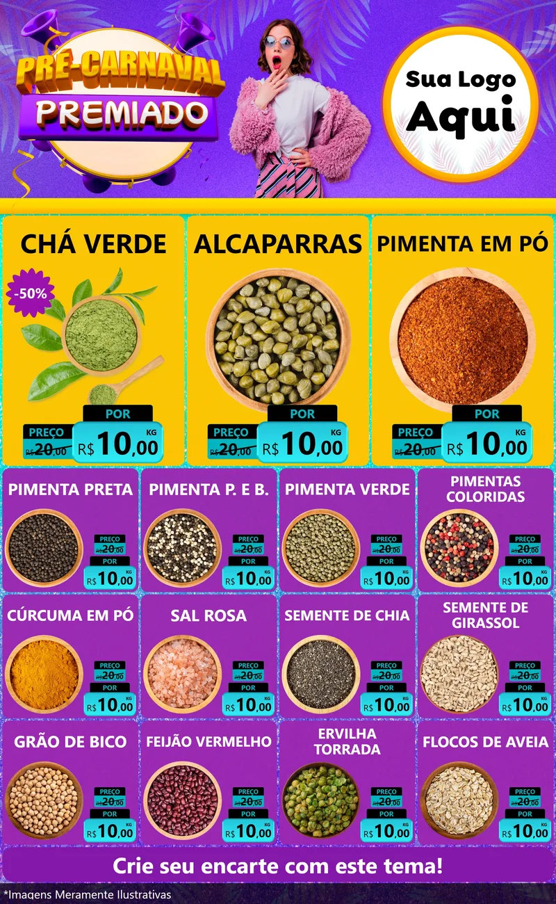 Modelo de Encarte para Encarte Grande com o tema Pré-Carnaval Premiado para Produtos Naturais