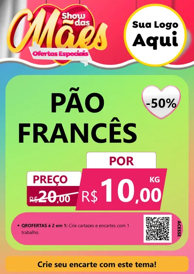 Modelo de Cartaz para Cartaz A4 Vertical com o tema Show das Mães - Ofertas Especiais para Padaria