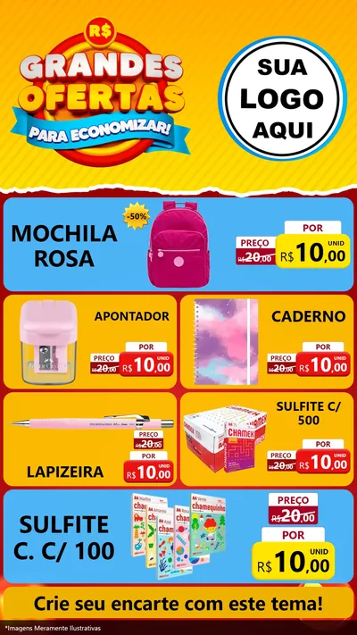 Modelo de TV para TV Vertical com o tema Grandes Ofertas Para Economizar! para Papelaria