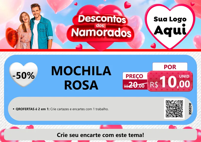 Modelo de Cartaz para Cartaz A4 Horizontal com o tema Descontos dos Namorados para Papelaria