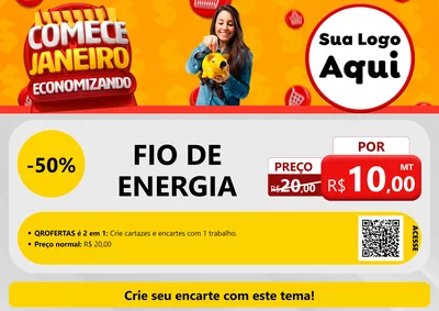 Modelo de Cartaz para Cartaz A4 Horizontal com o tema Comece Janeiro Economizando para Materiais Elétricos
