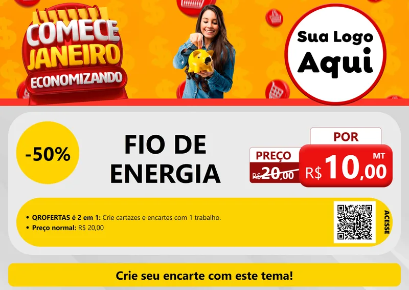 Modelo de Cartaz para Cartaz A4 Horizontal com o tema Comece Janeiro Economizando para Materiais Elétricos