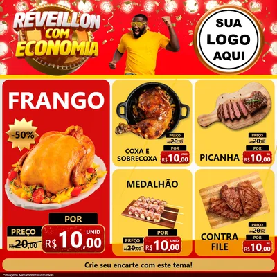 Modelo de Rede Social para Feed Facebook com o tema Réveillon com Economia para Assados