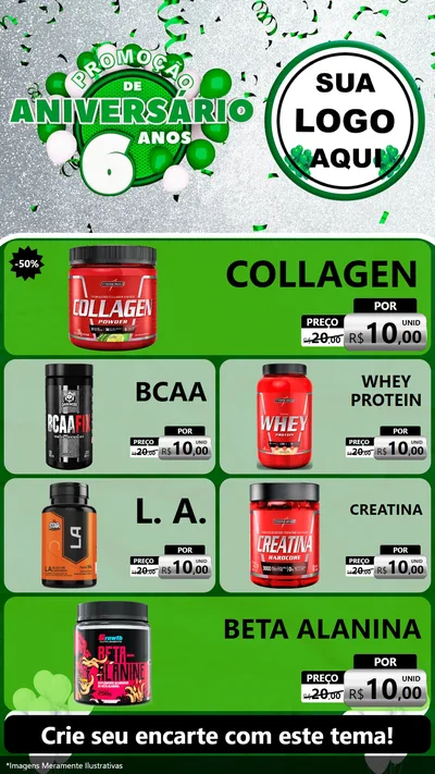 Modelo de TV para TV Vertical com o tema Promoção de Aniversário - 6 Anos para Suplementos alimentares