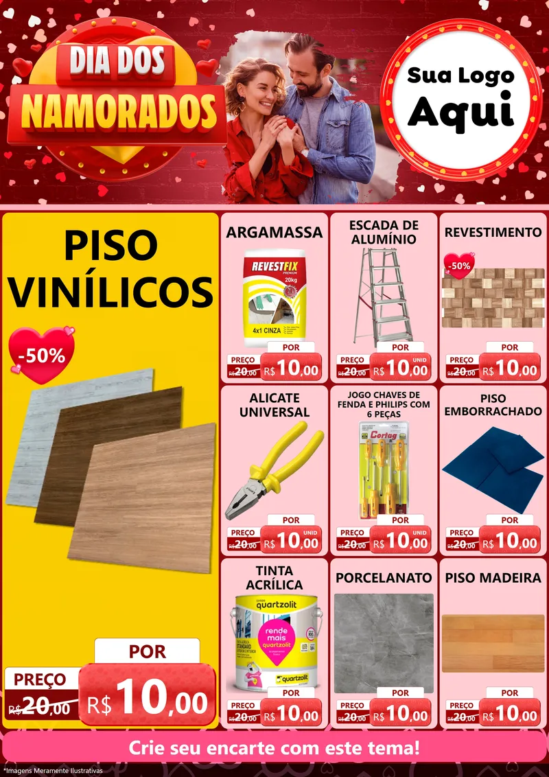 Modelo de Encarte para Encarte A4 Vertical com o tema Dia Dos Namorados para Material para Construção