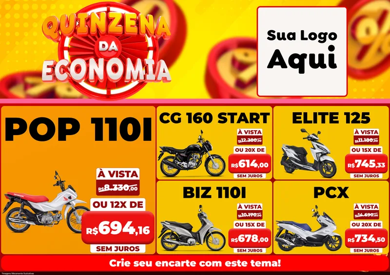 Modelo de Encarte para Encarte A4 Horizontal com o tema Quinzena Da Economia para Concessionaria de Motos