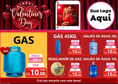 Modelo de Encarte para Encarte A4 Horizontal com o tema Valentine's Day para Água e gás