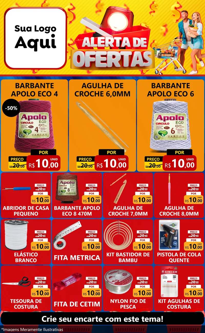 Modelo de Encarte para Encarte Grande com o tema Alerta de Ofertas para Armarinho e Aviamentos