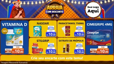 Modelo de TV para TV Horizontal com o tema Arraiá Com Desconto para Farmácia