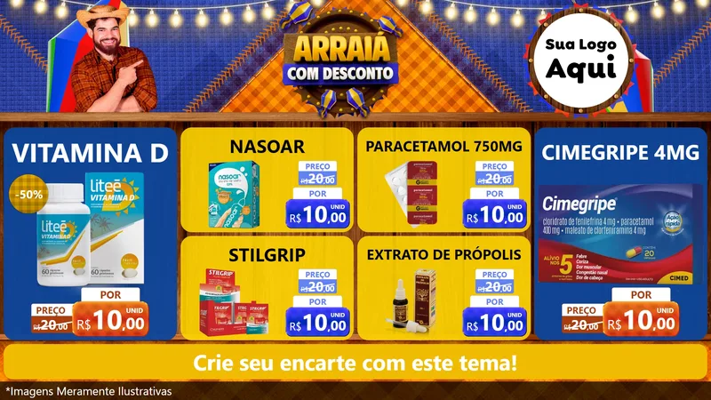 Modelo de TV para TV Horizontal com o tema Arraiá Com Desconto para Farmácia