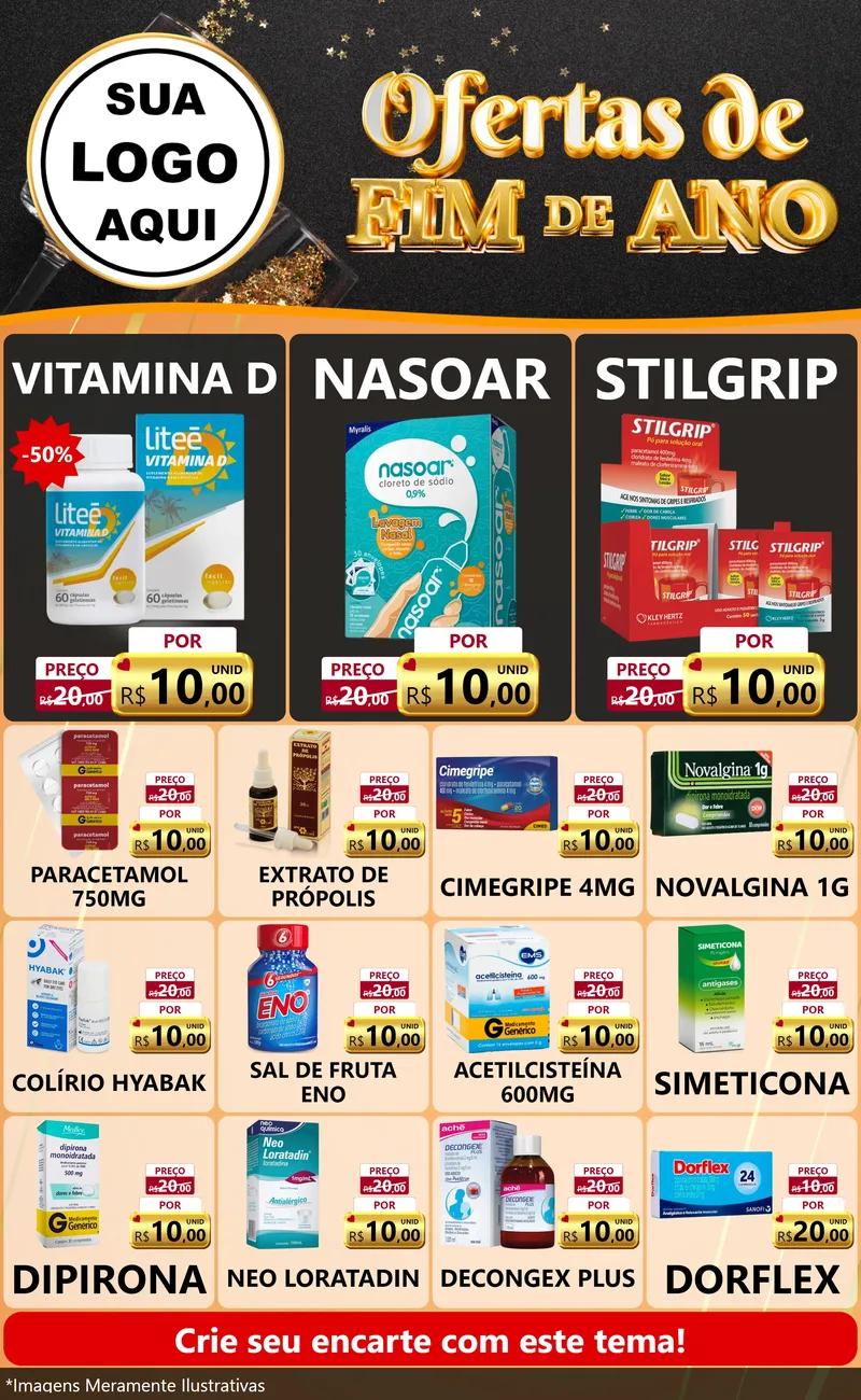 Modelo de Encarte para Encarte Grande com o tema Ofertas de Fim de Ano para Farmácia