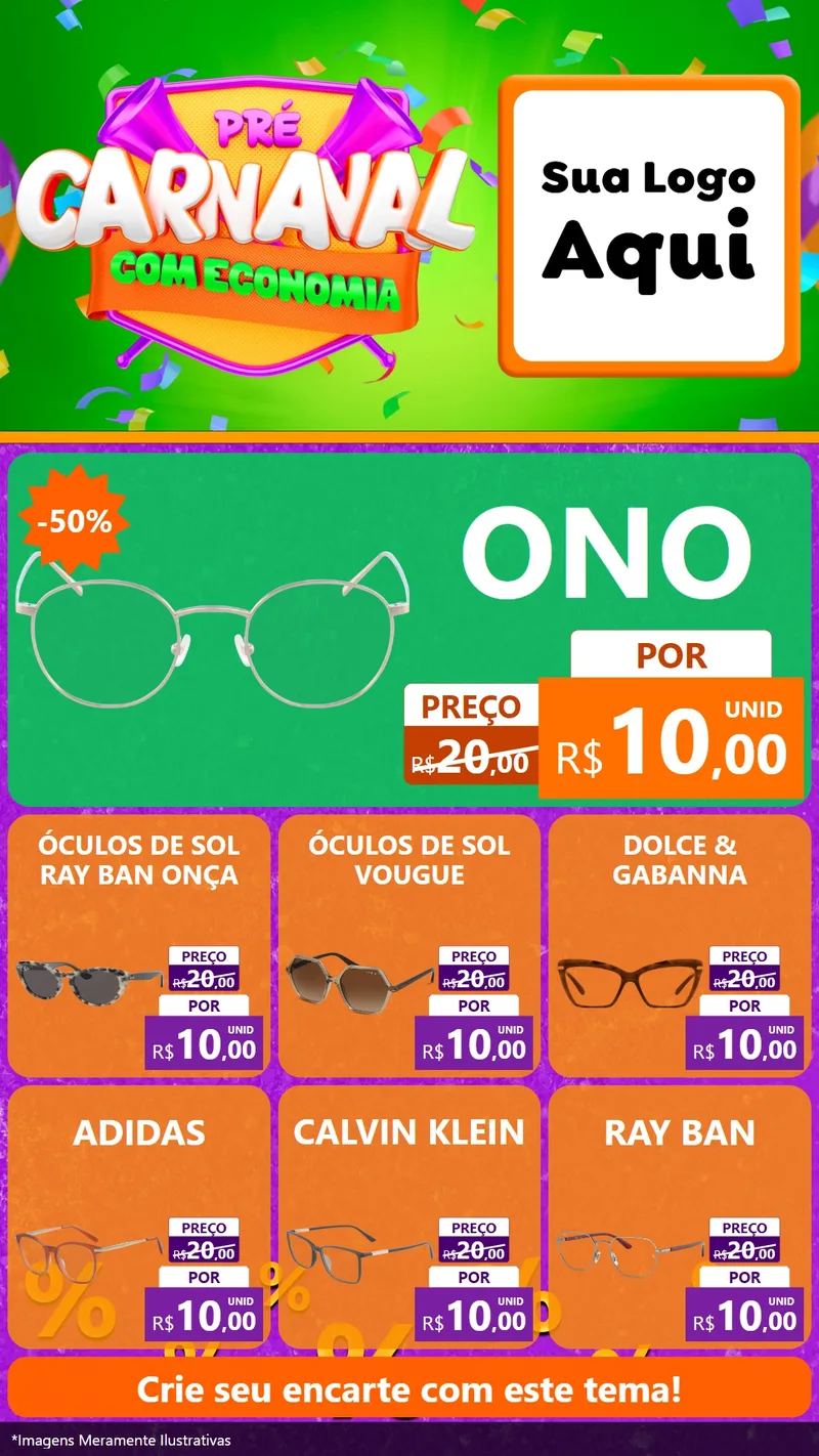 Modelo de Rede Social para Stories com o tema Pré-Carnaval Com Economia para Óticas