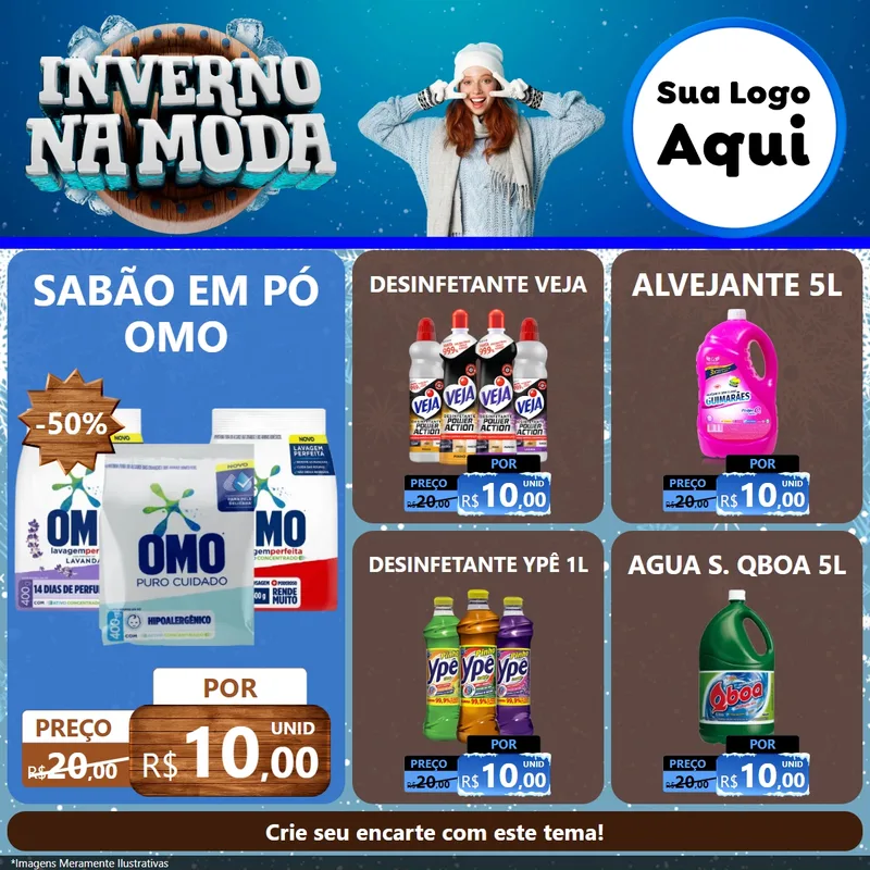 Modelo de Rede Social para Feed Facebook com o tema Inverno na Moda para Produtos de Limpeza