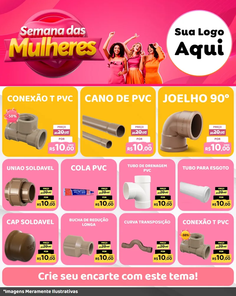 Modelo de Rede Social para Feed Instagram com o tema Semana das Mulheres para Tubos e conexões
