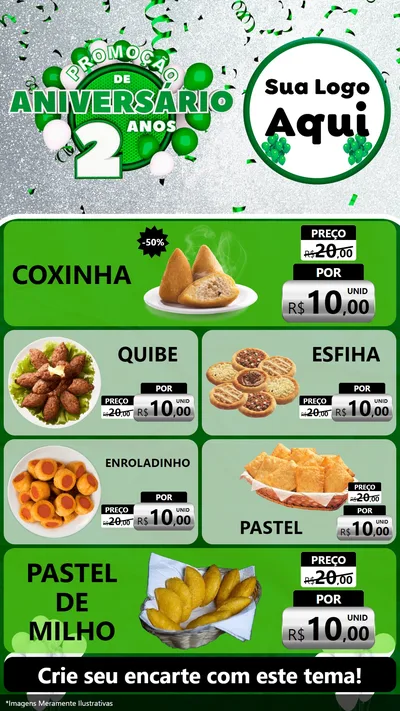 Modelo de TV para TV Vertical com o tema Promoção de Aniversário - 2 Anos para Salgadaria