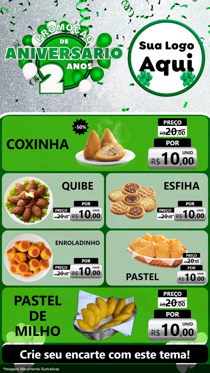 Modelo de TV para TV Vertical com o tema Promoção de Aniversário - 2 Anos para Salgadaria