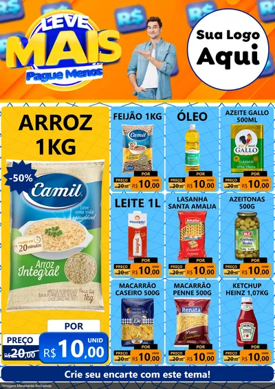 Modelo de Encarte para Encarte A4 Vertical com o tema Leve Mais, Pague Menos para Supermercado