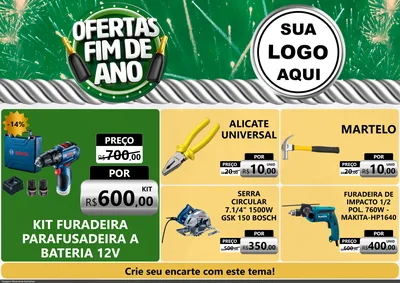 Modelo de Encarte para Encarte A4 Horizontal com o tema Ofertas Fim de Ano para Maquinas e Ferramentas
