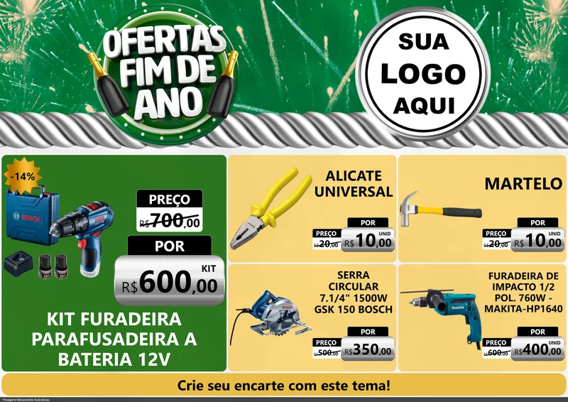 Modelo de Encarte para Encarte A4 Horizontal com o tema Ofertas Fim de Ano para Maquinas e Ferramentas