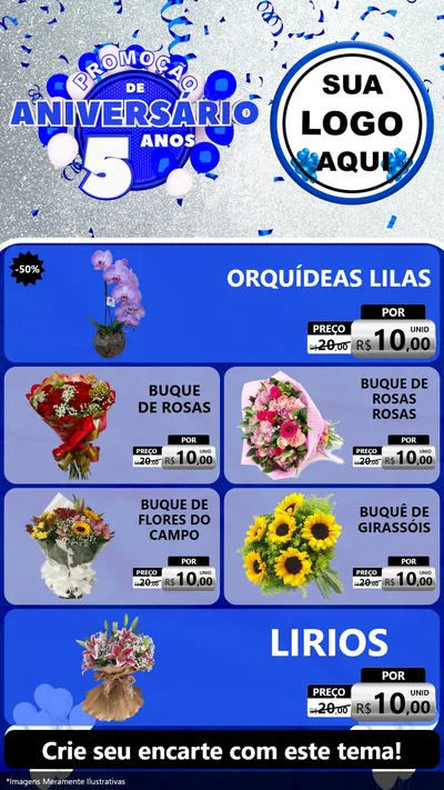 Modelo de TV para TV Vertical com o tema Promoção de Aniversário - 5 Anos para Floricultura e jardim