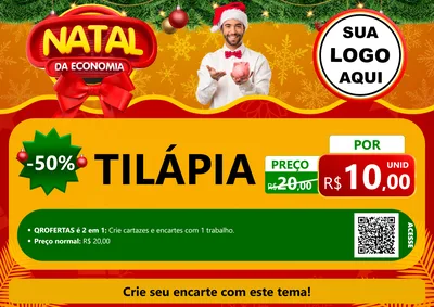 Modelo de Cartaz para Cartaz A4 Horizontal com o tema Natal da Economia para Peixaria