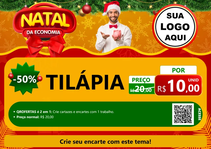 Modelo de Cartaz para Cartaz A4 Horizontal com o tema Natal da Economia para Peixaria